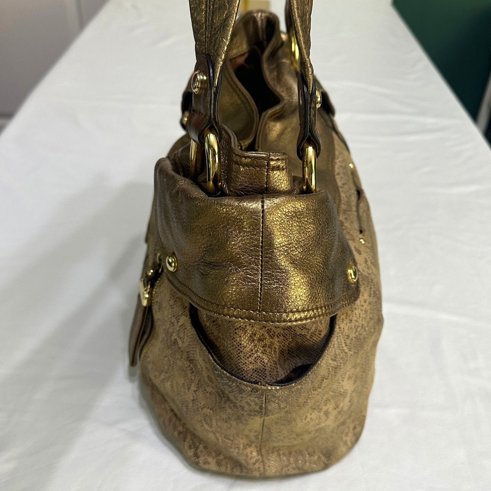 B. Makowsky Gold Leather Shoulder Bag Slouchy Hobo Y2K Indie Sleaze Mob Wife - Picture 6 of 16